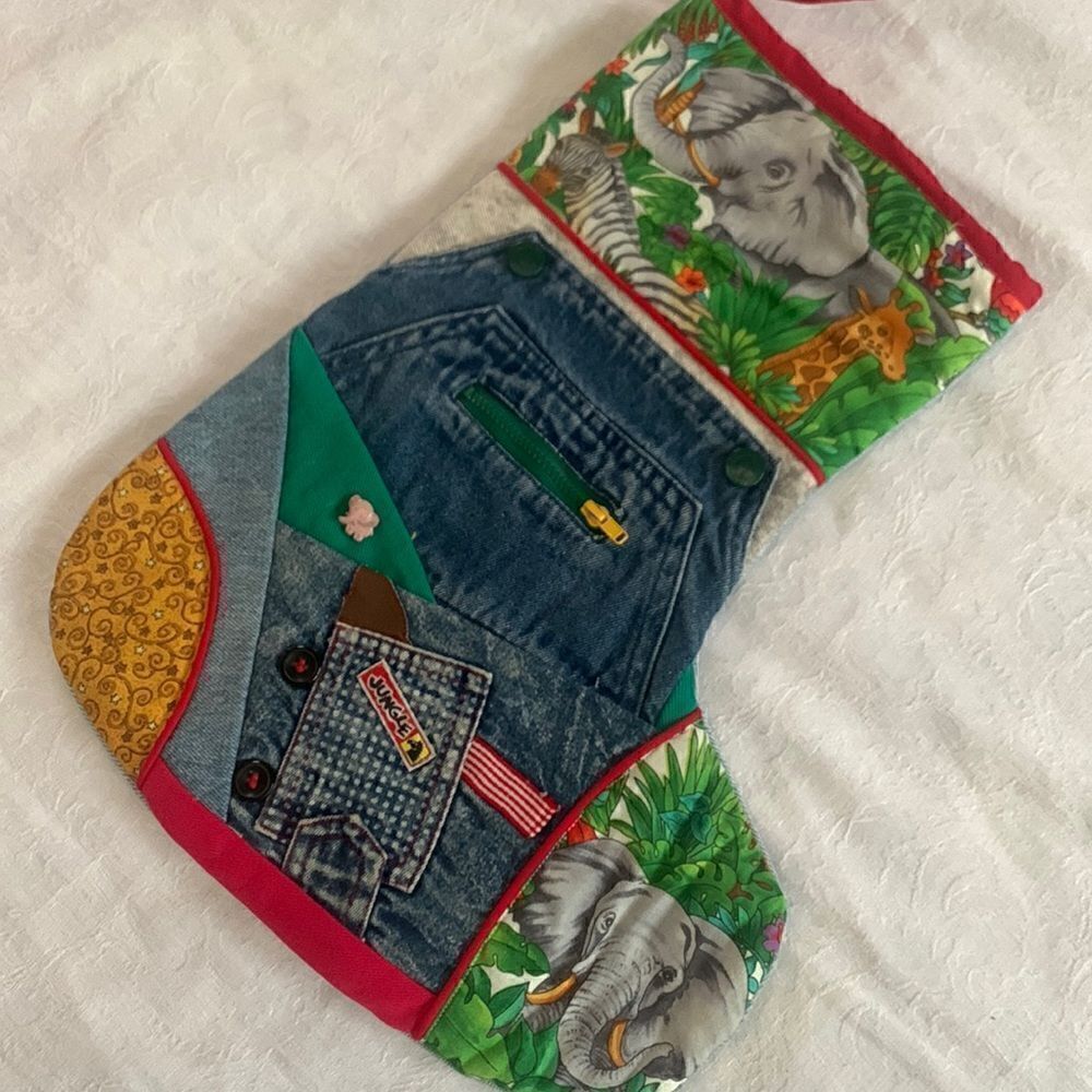 Stocking Vintage Handcrafted Denim Cotton Jungle Animals Lined